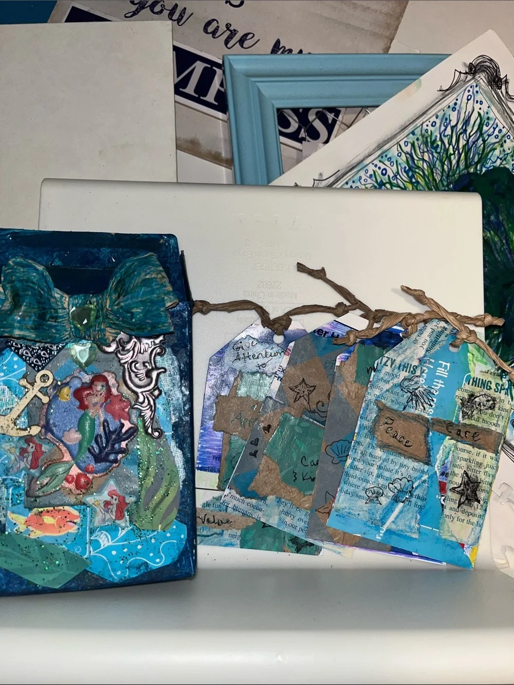 1of a kind new upcycled Handmade Mermaid ocean Mixed-Media treasure art card box